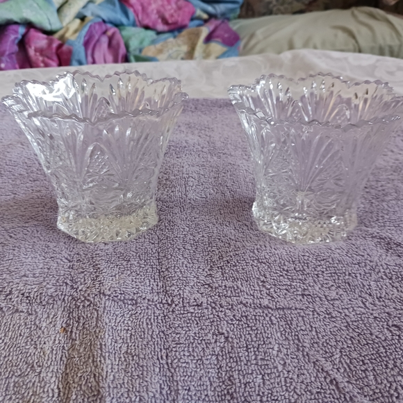 Source Unknown Other - Candle holders crystal clear rose pattern fluted fancy edges